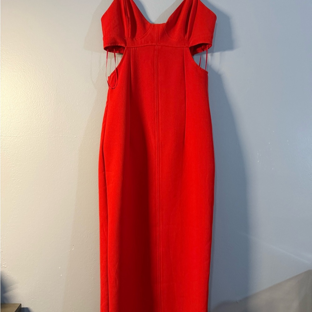 Aqua Red Midi Cut-out Sleeveless Dress